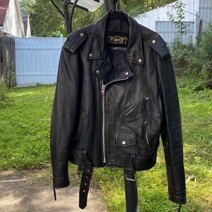 Vintage Men’s Genuine Black Leather Bikers Jacket by First Size 46 Motorcycle